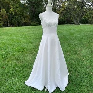 Mary’s  White Beaded wedding gown with Head dress